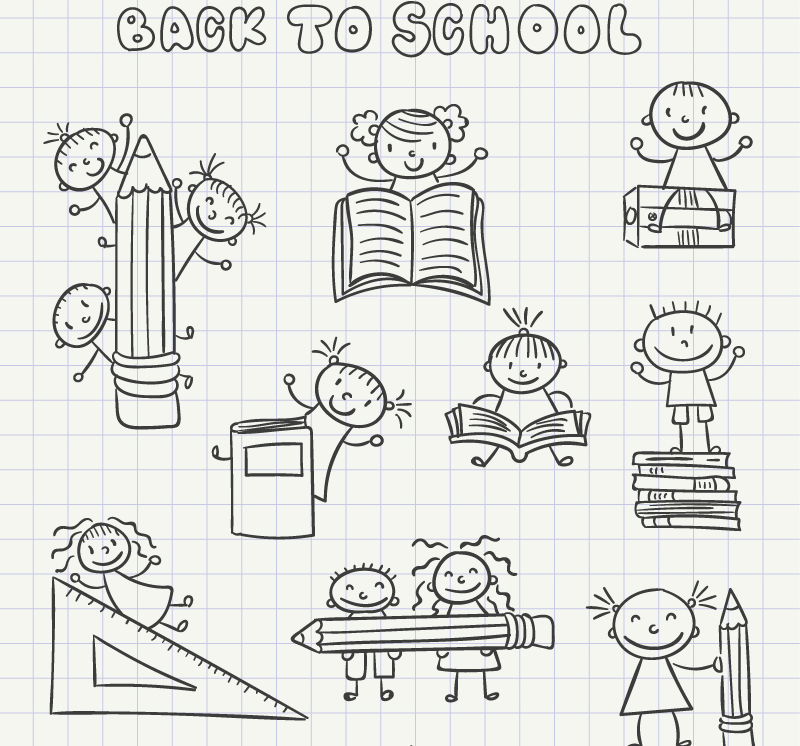 9 hand-painted children's campus design vector material
