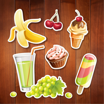 7 of delicious food stickers vector material
