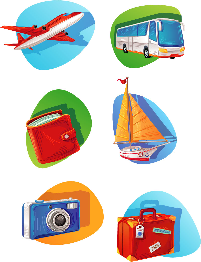 6 travel element icon vector material
