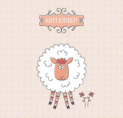 Painted sheep birthday greeting card vector
